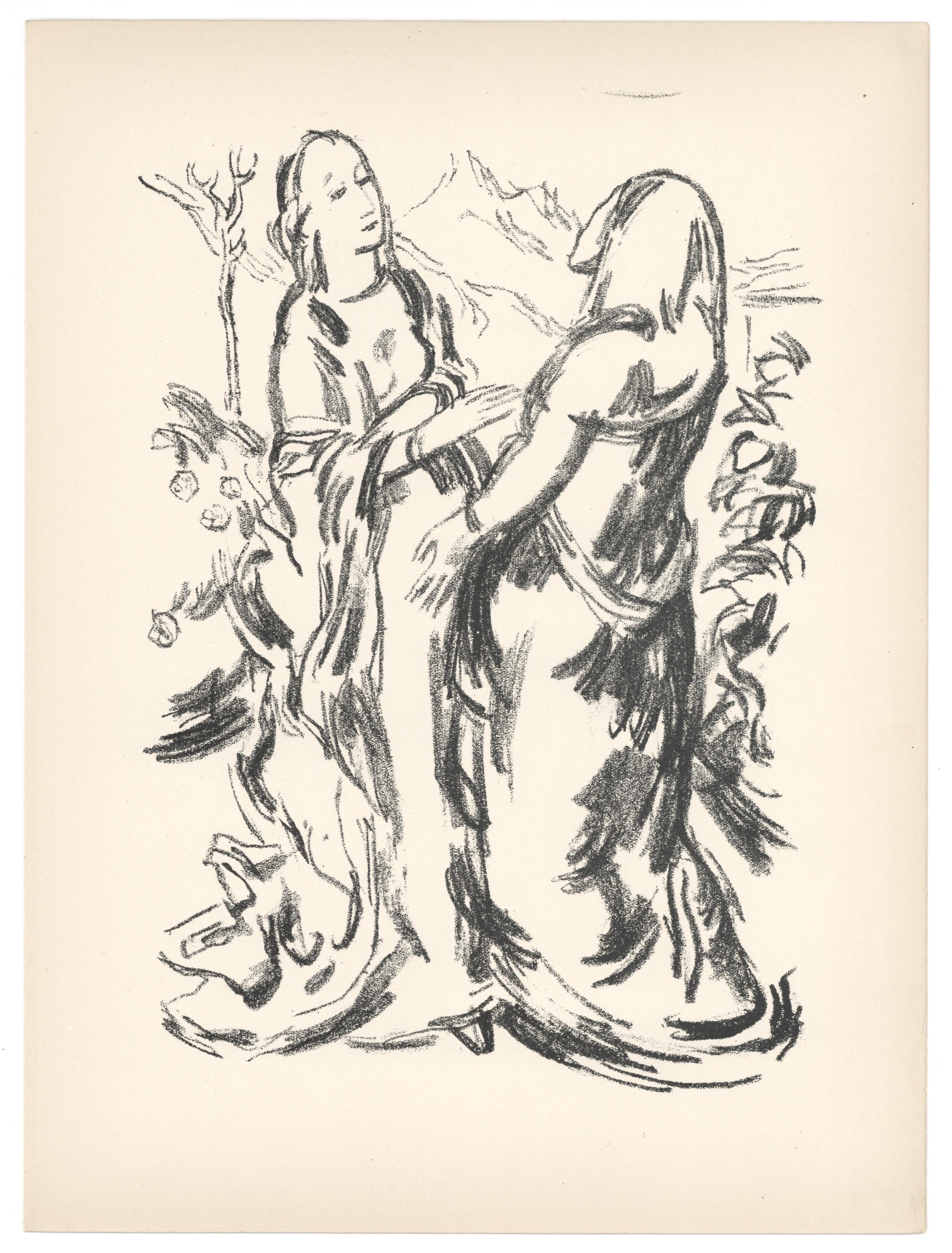 "The Visitation" (Heimuchung) original lithograph - Print by Karl Caspar
