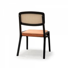 Dining Chair Karl Black Lacquered Plywood Wood, Velvet Seat and Rattan Backrest