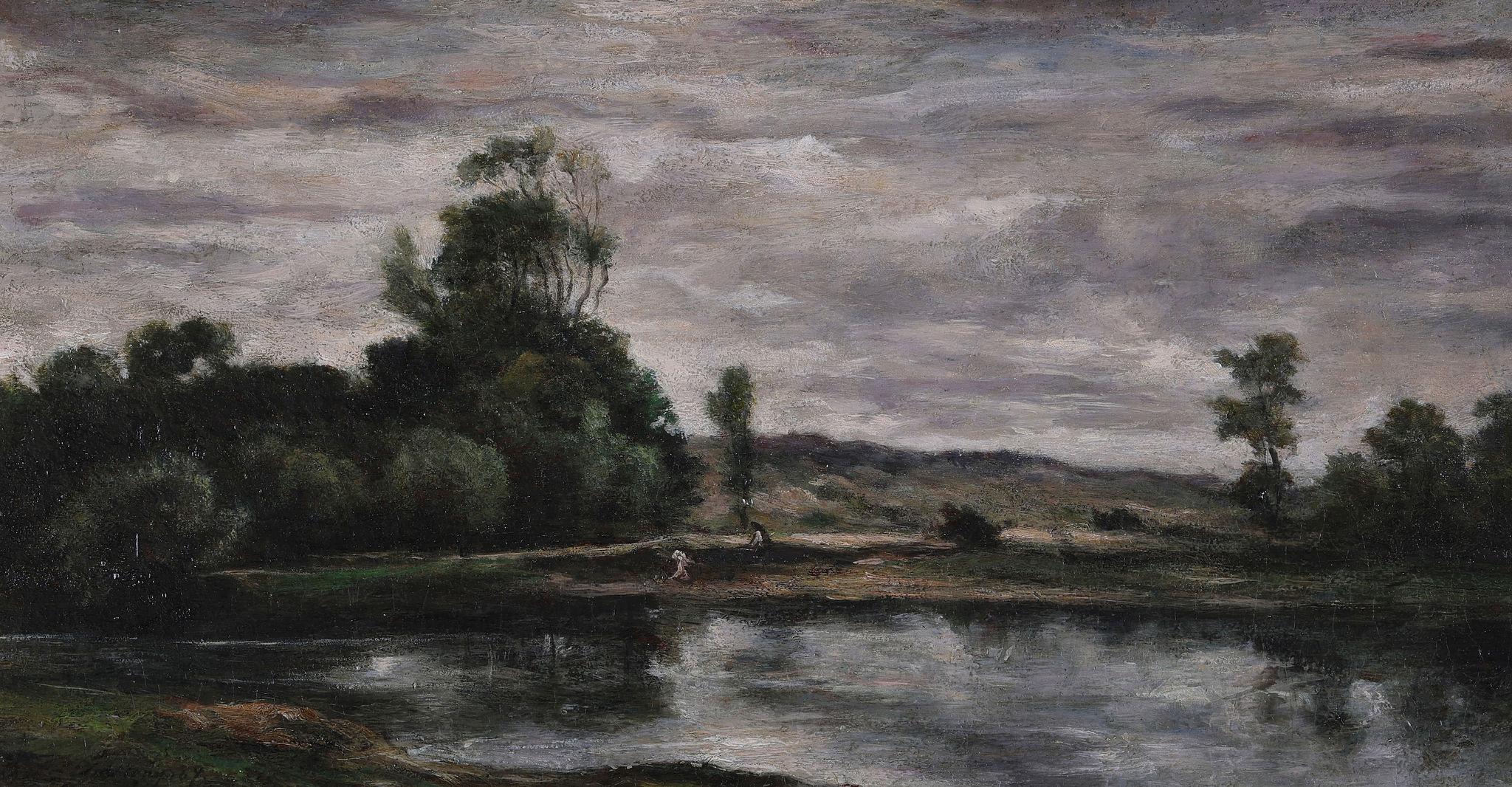 Paysage fluvial - École de Barbizon Painting par Karl Daubigny
