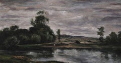 A River Landscape, Oil on Panel, Barbizon School, Framed, 1860s