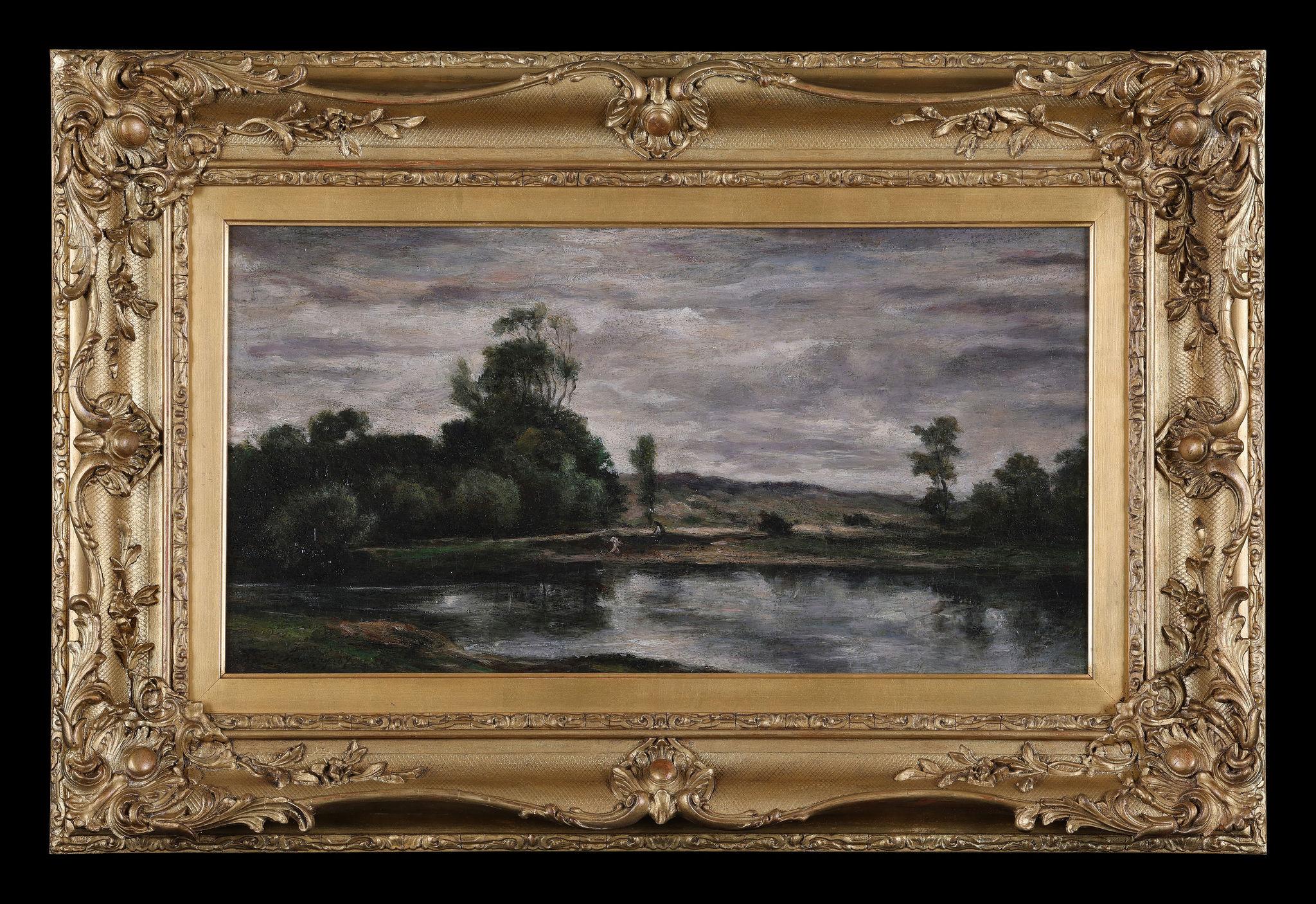 A River Landscape - Painting by Karl Daubigny