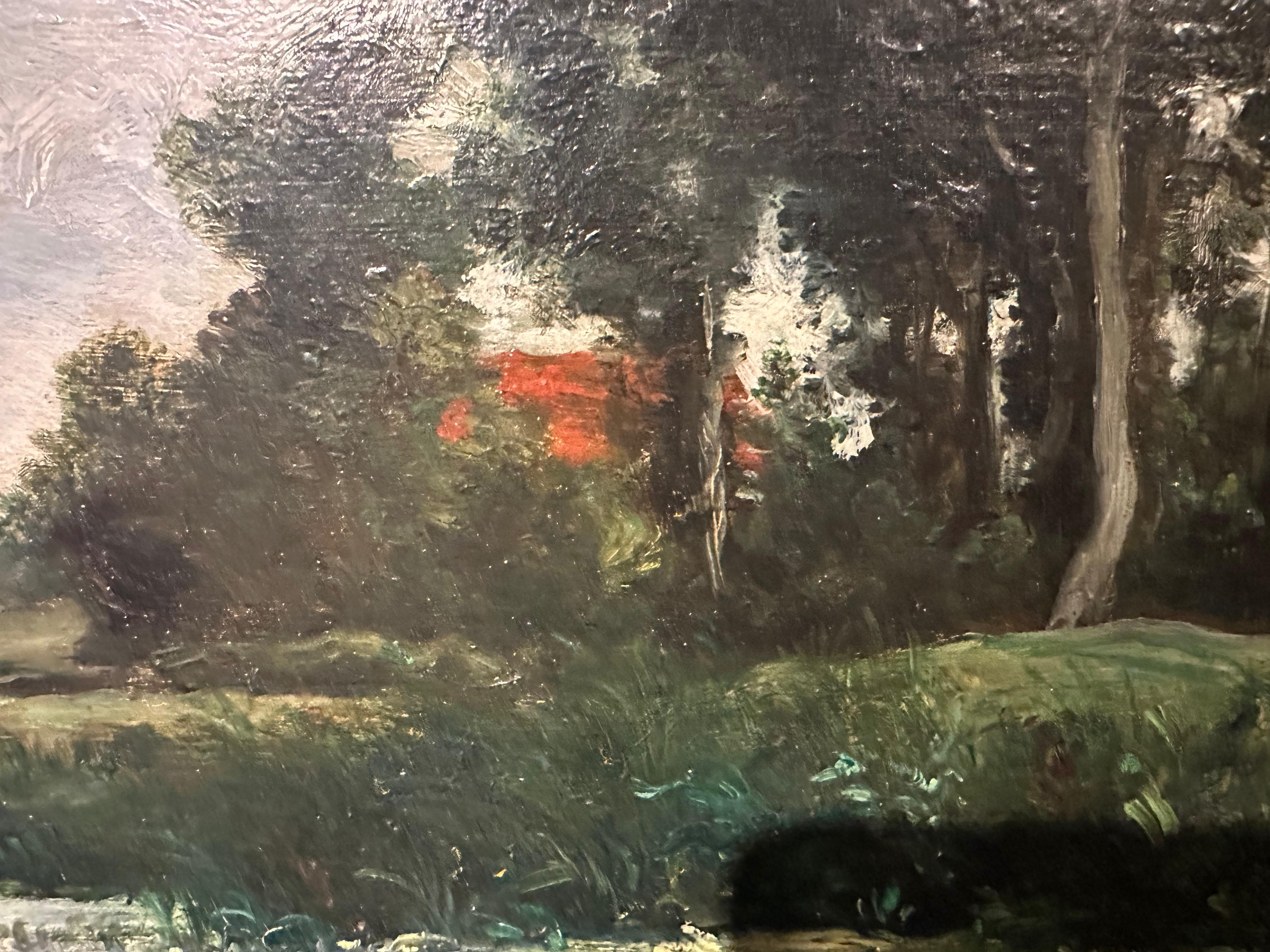 Französische Barbizon-Landschaft an einem Flussufer im Angebot 1