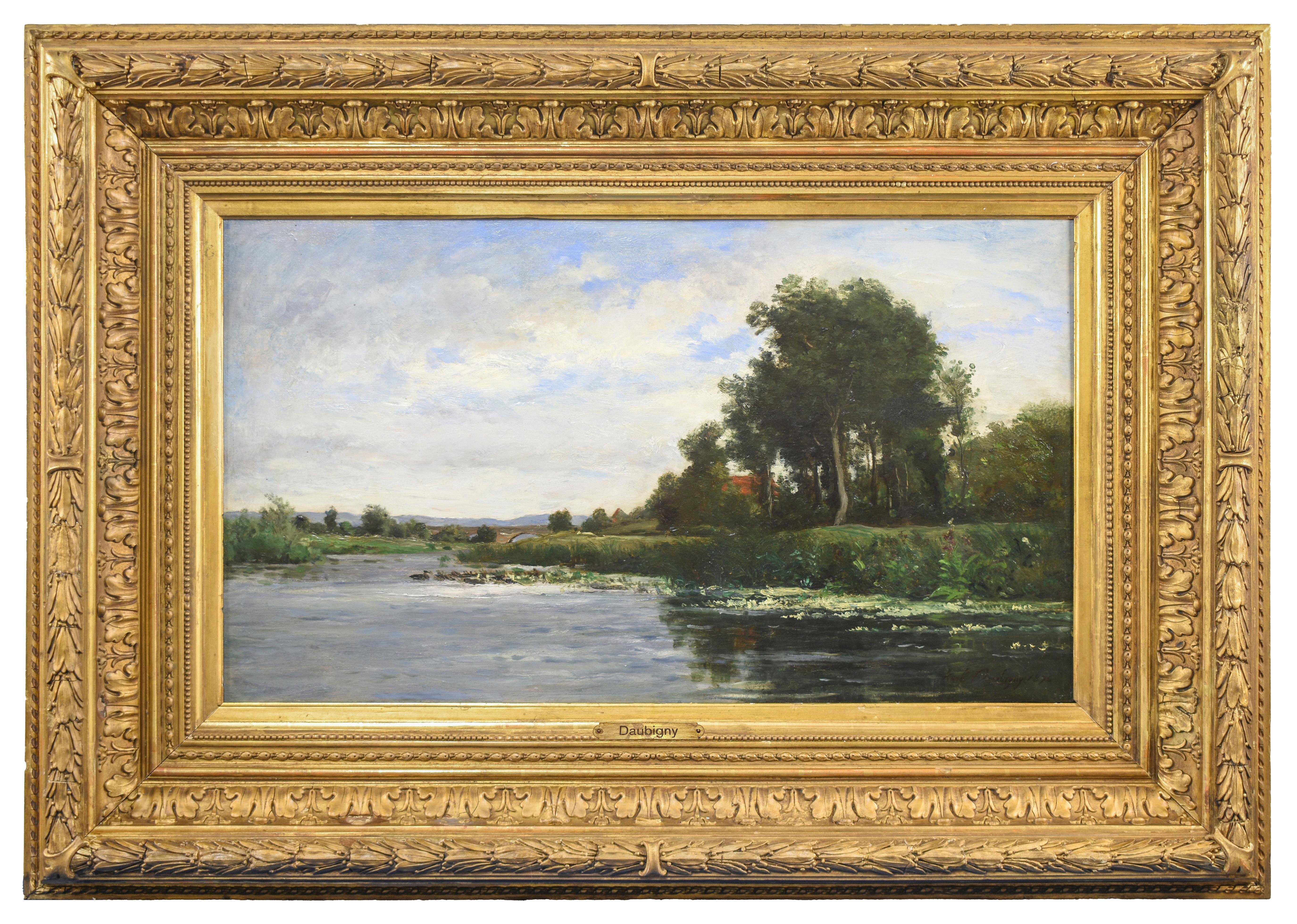 Paesaggio francese di Barbizon di una riva del fiume