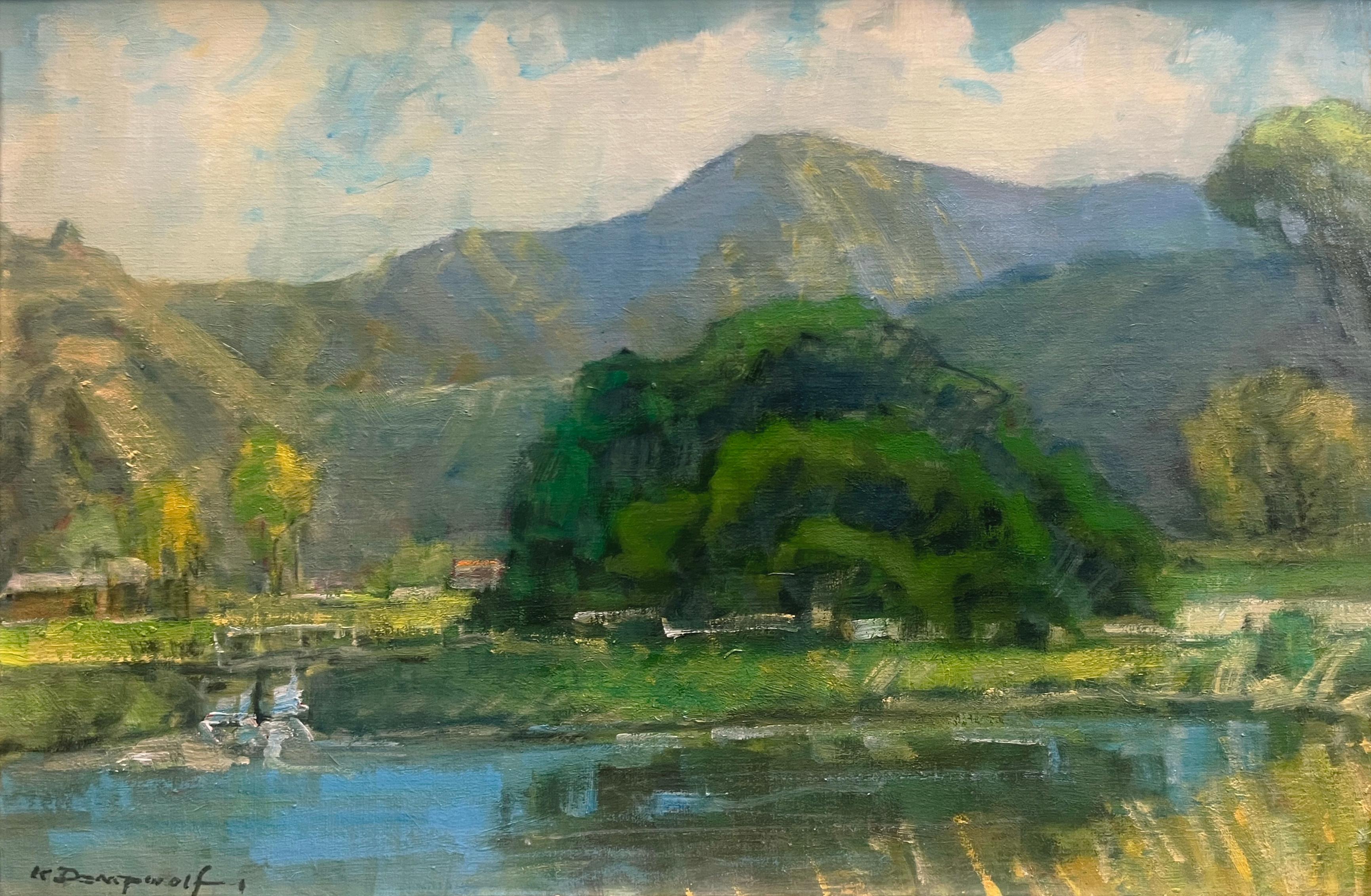 Oak on the Bank of a Percolating Pool (Eiche am Ufer eines Sickerbeckens) – Painting von Karl Dempwolf