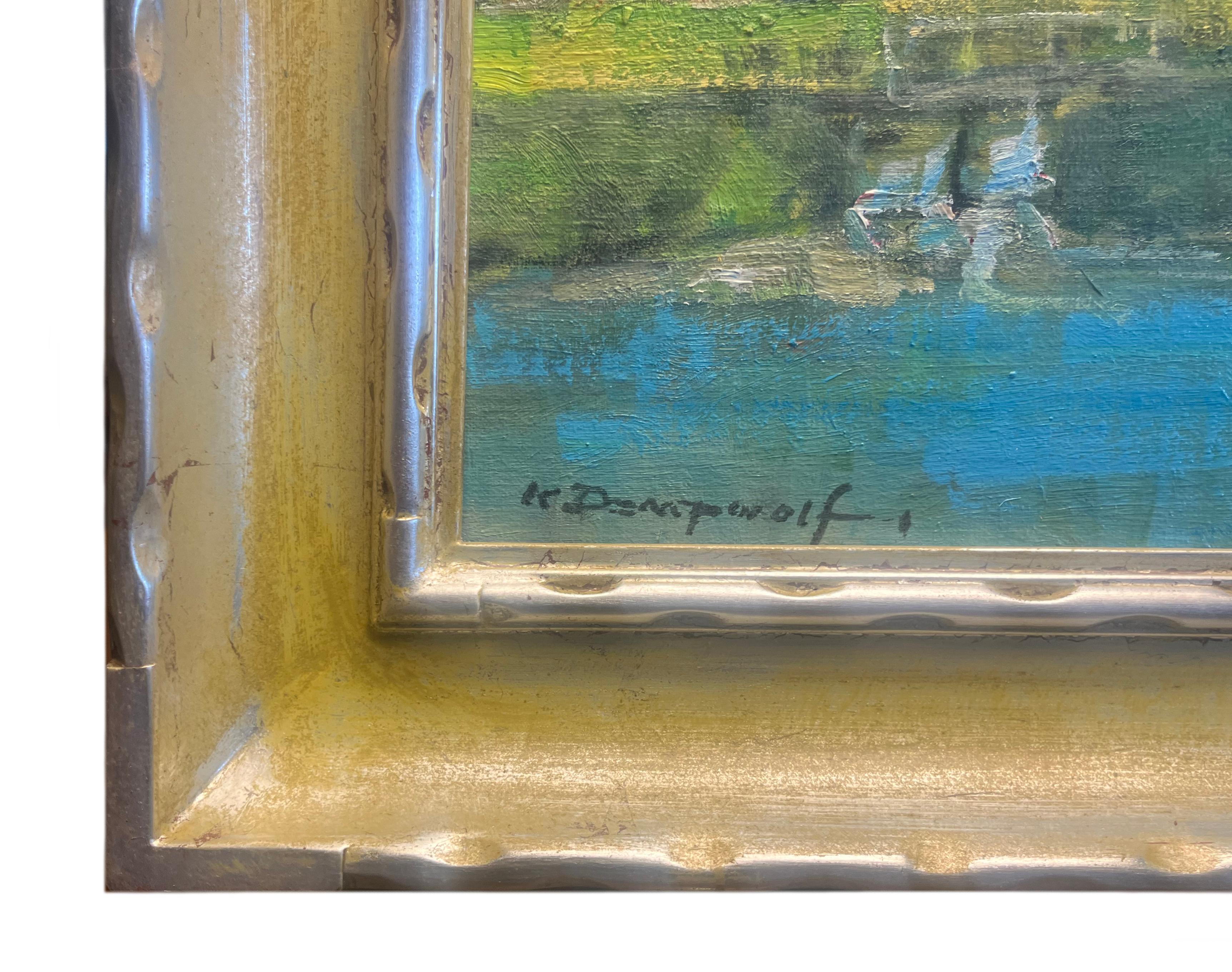 Oak on the Bank of a Percolating Pool (Eiche am Ufer eines Sickerbeckens) (Grau), Landscape Painting, von Karl Dempwolf