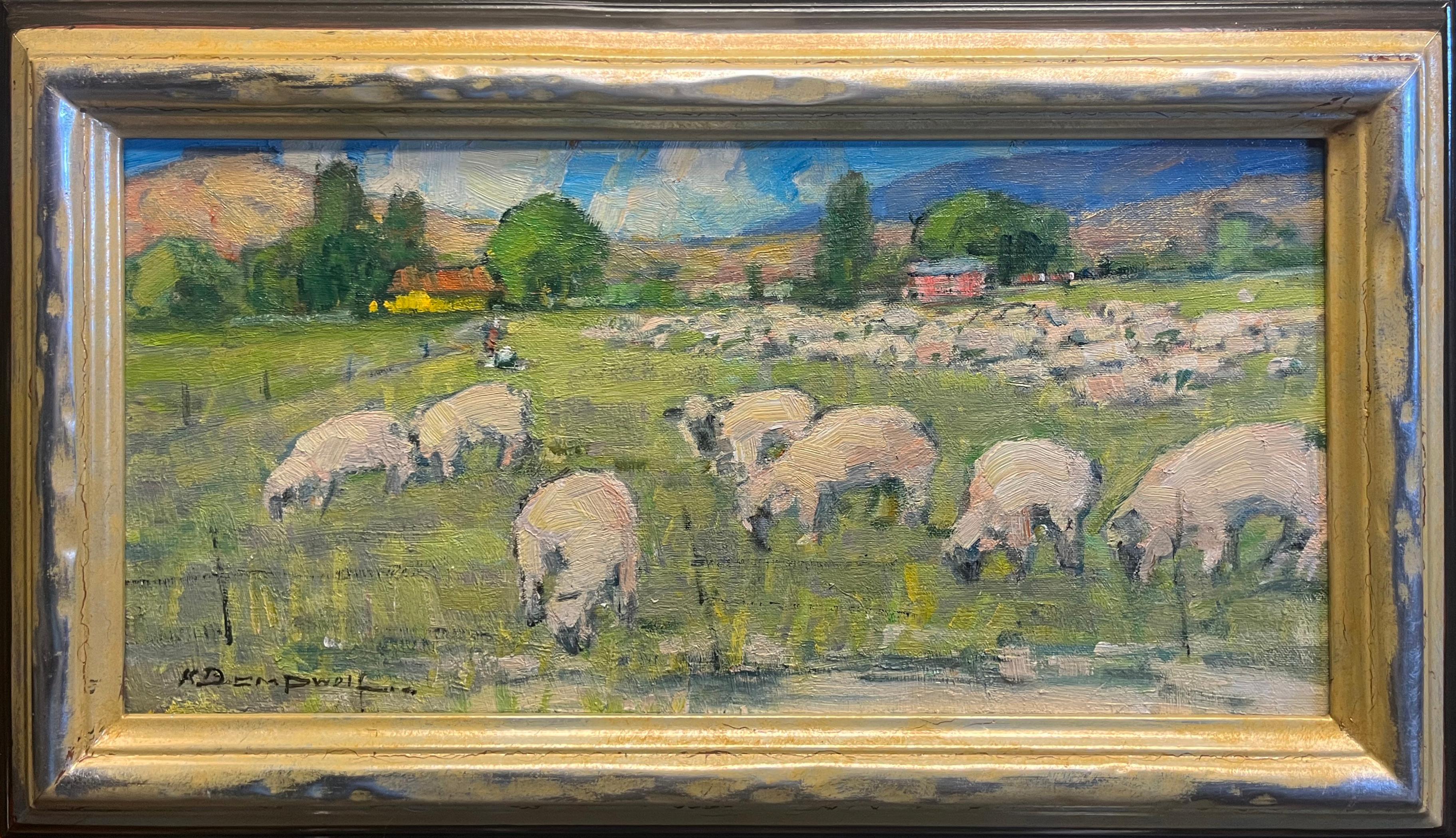 Où les moutons peuvent paître en toute sécurité - Impressionnisme Painting par Karl Dempwolf