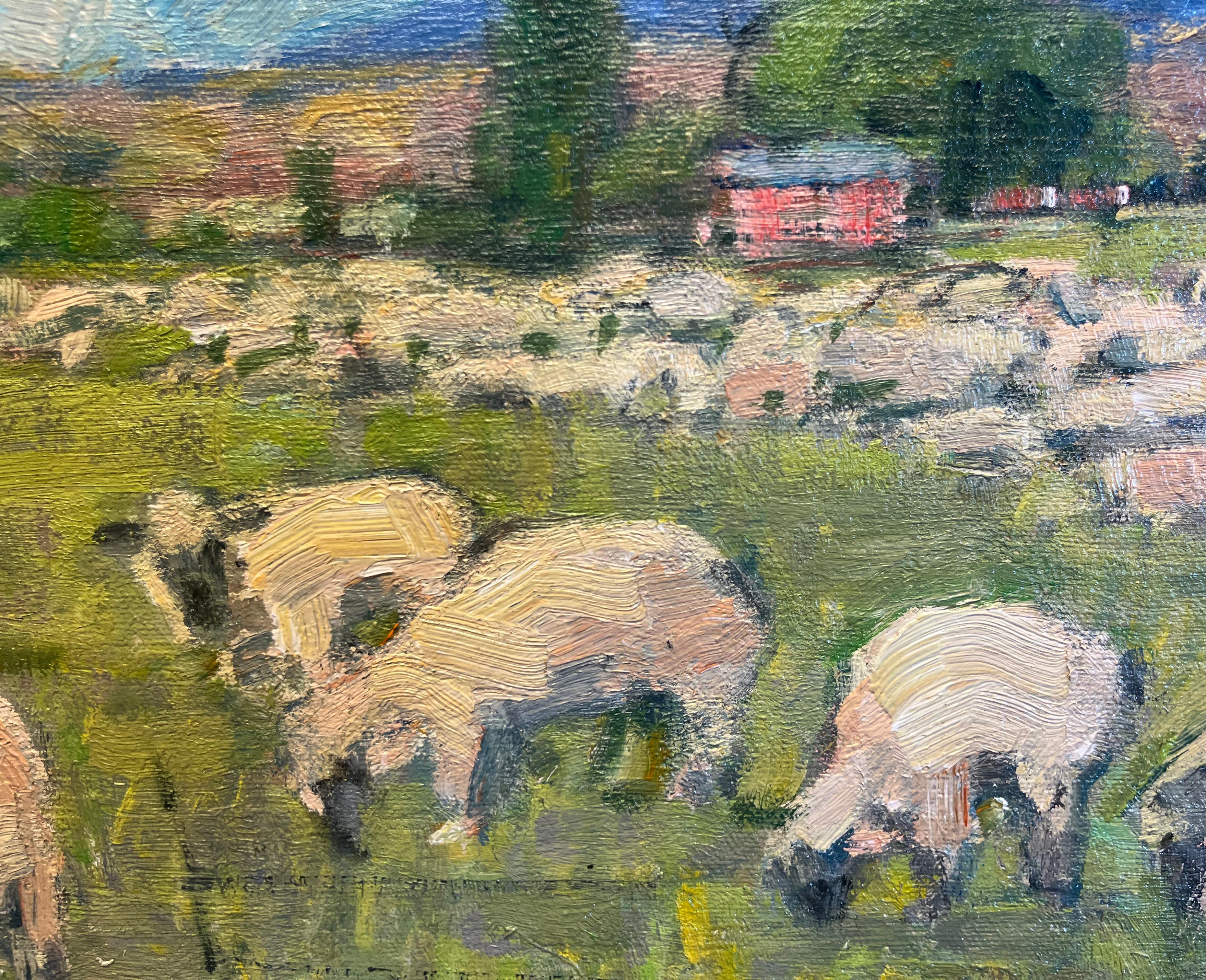 Où les moutons peuvent paître en toute sécurité - Marron Animal Painting par Karl Dempwolf