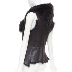 KARL DONOGHUE black lambskin leather fur lined asymmetric jagged hem vest XS
