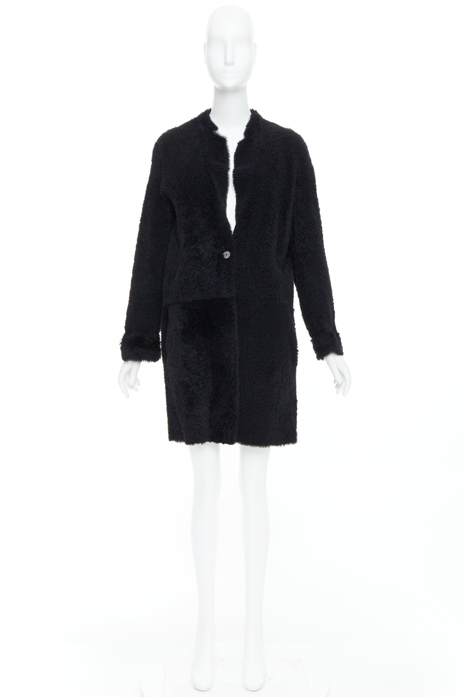 KARL DONOGHUE manteau long à un seul bouton en agneau noir et fourrure de shearling L en vente 5