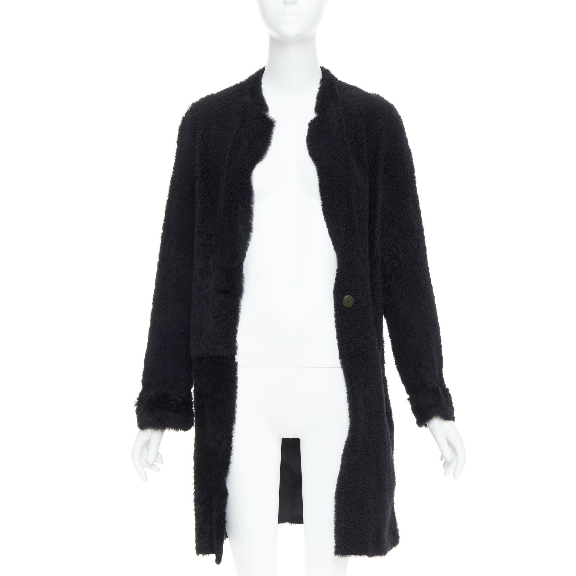 Noir KARL DONOGHUE manteau long à un seul bouton en agneau noir et fourrure de shearling L en vente