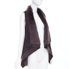 KARL DONOGHUE dark brown lambskin leather fur lined draped vest jacket XS