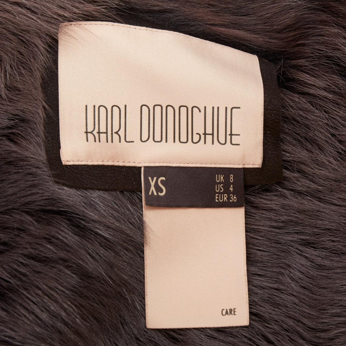 KARL DONOGHUE Dunkelbraun Lammfell Leder Pelz gefüttert drapierte Weste Jacke XS im Angebot 3