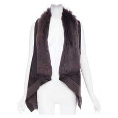KARL DONOGHUE Dunkelbraun Lammfell Leder Pelz gefüttert drapierte Weste Jacke XS