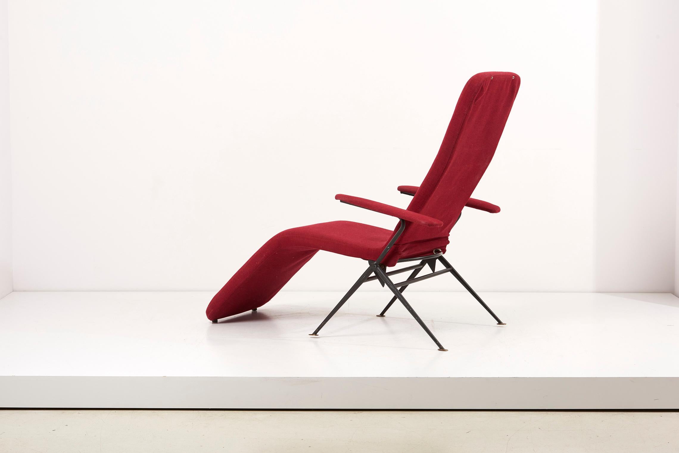 Karl Drabert Daybed / Easy Chair / Chaise in Red 1950s, Germany In Fair Condition In Berlin, DE