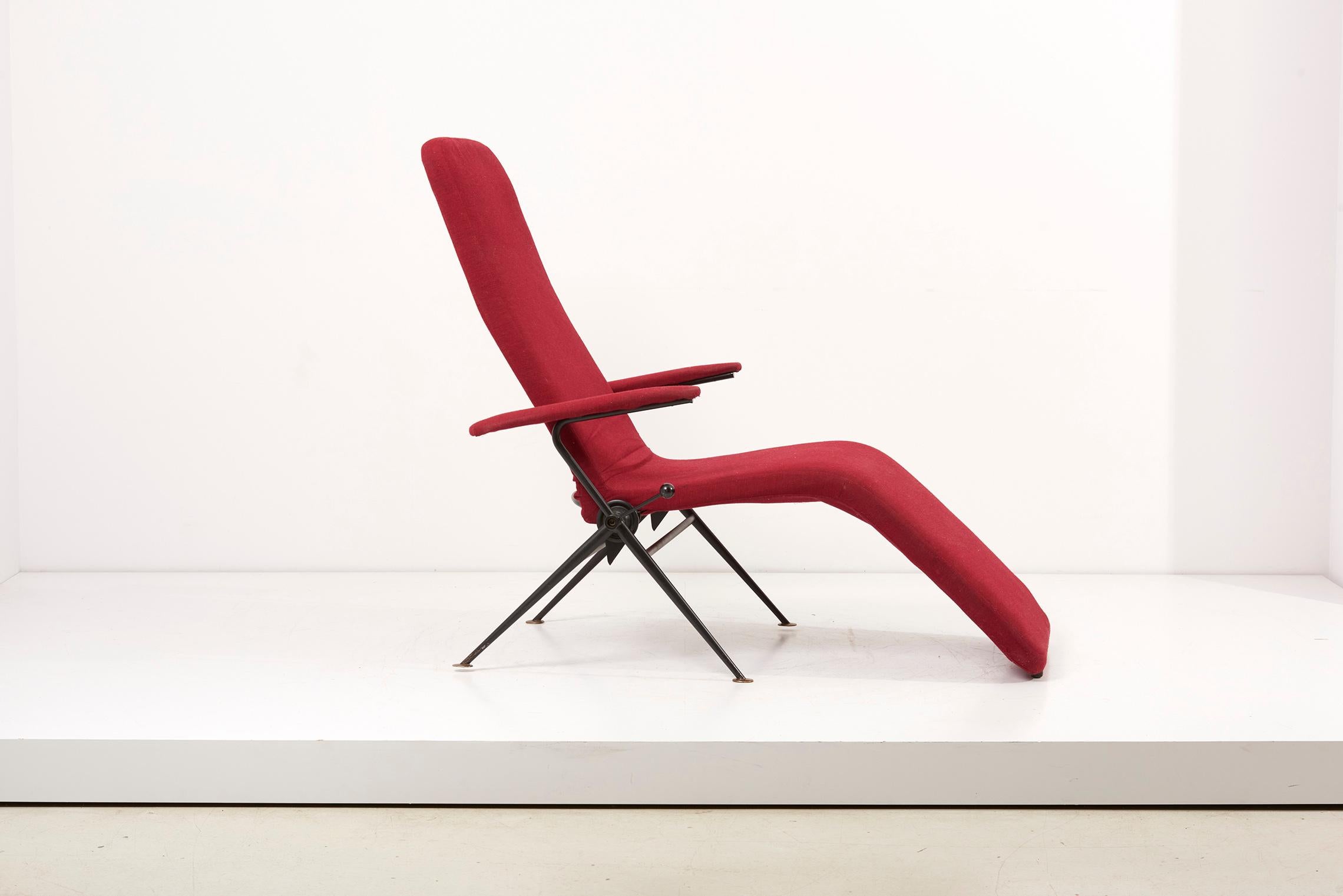Karl Drabert Tagesbett / Easy Chair / Chaise in Rot 1950er Jahre, Deutschland (Stoff)