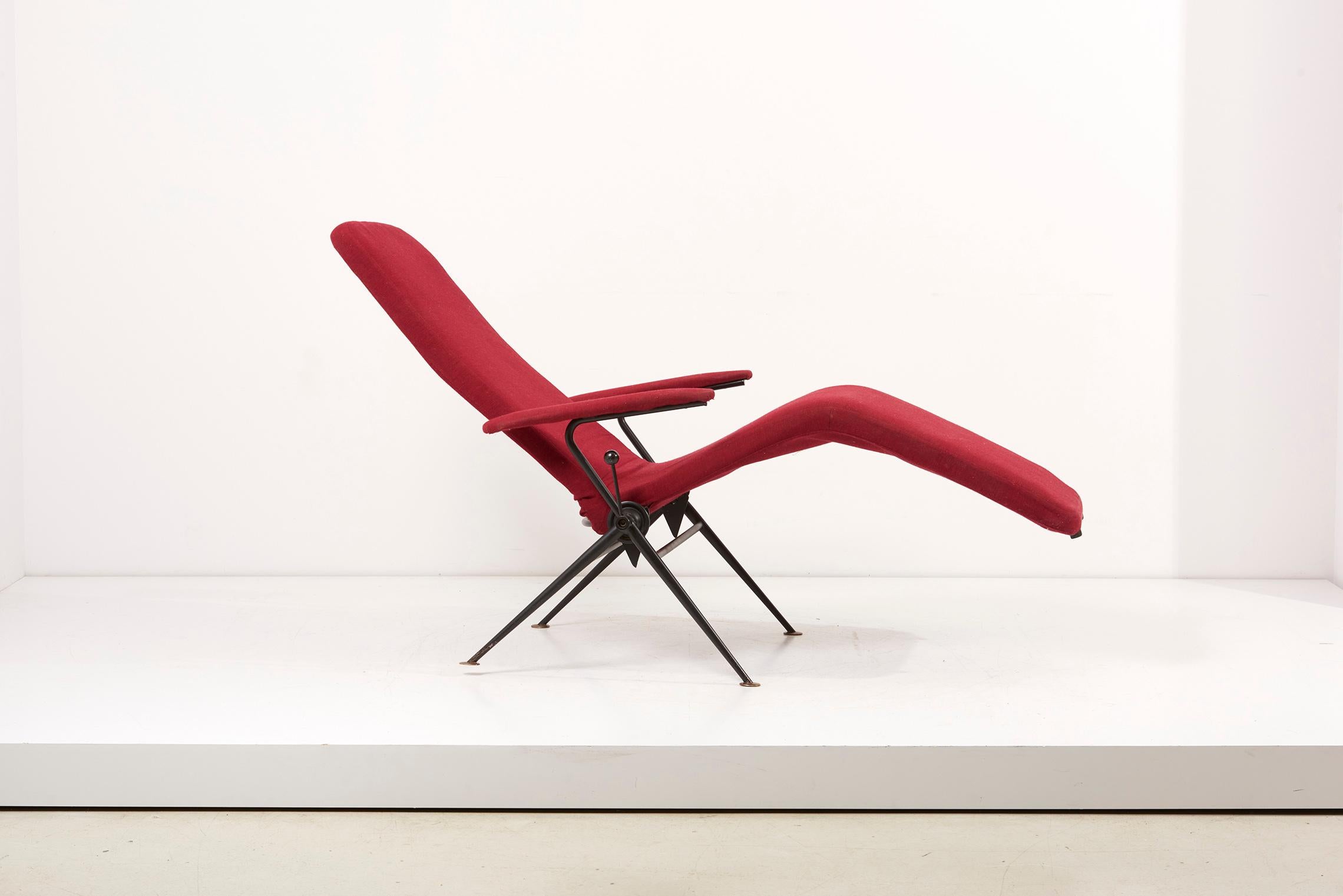 Karl Drabert Tagesbett / Easy Chair / Chaise in Rot 1950er Jahre, Deutschland 1