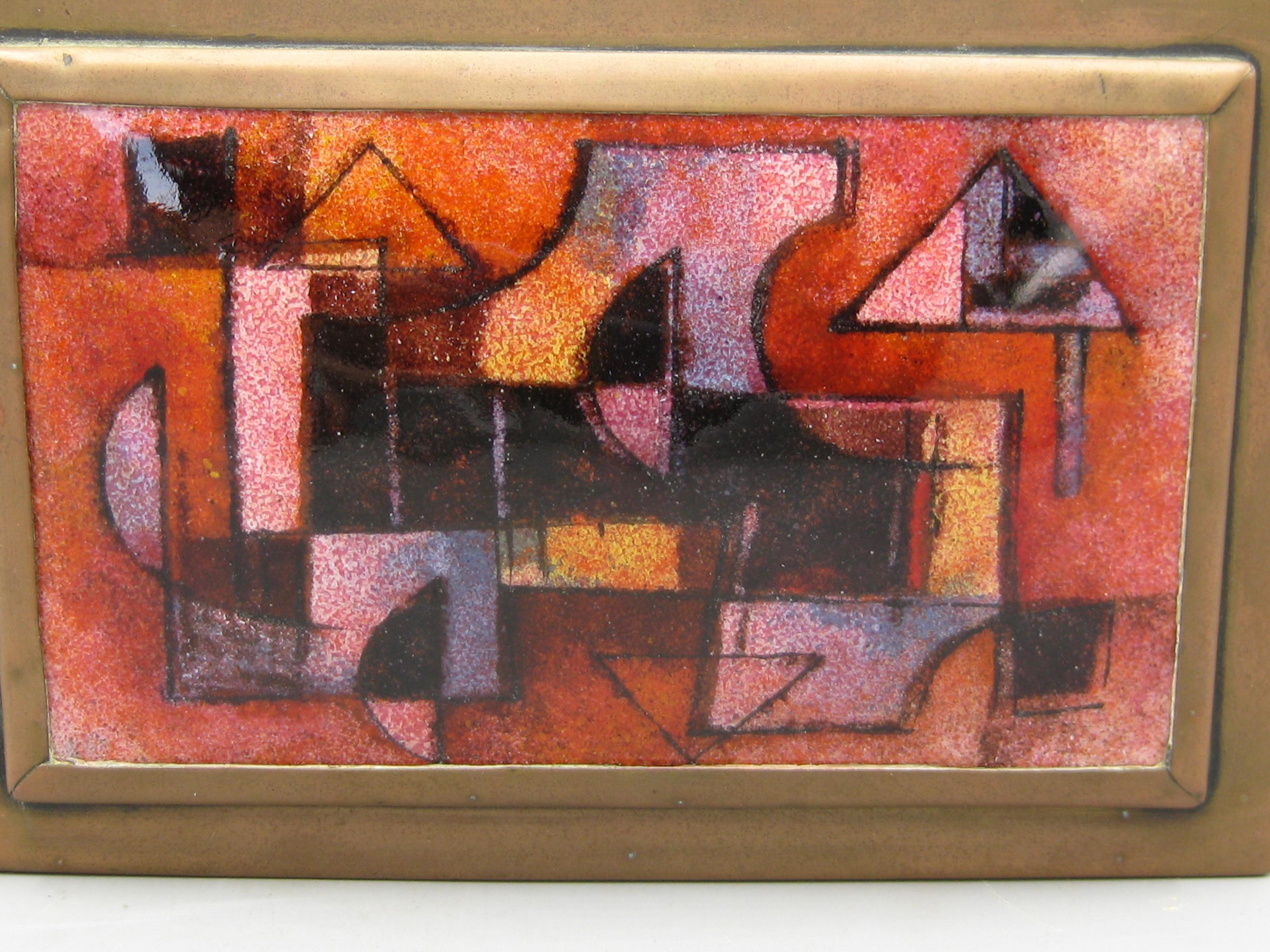 Karl Drerup Enamel on Copper Abstract Art Brass Desk Stash Trinket Cigarette Box For Sale 6