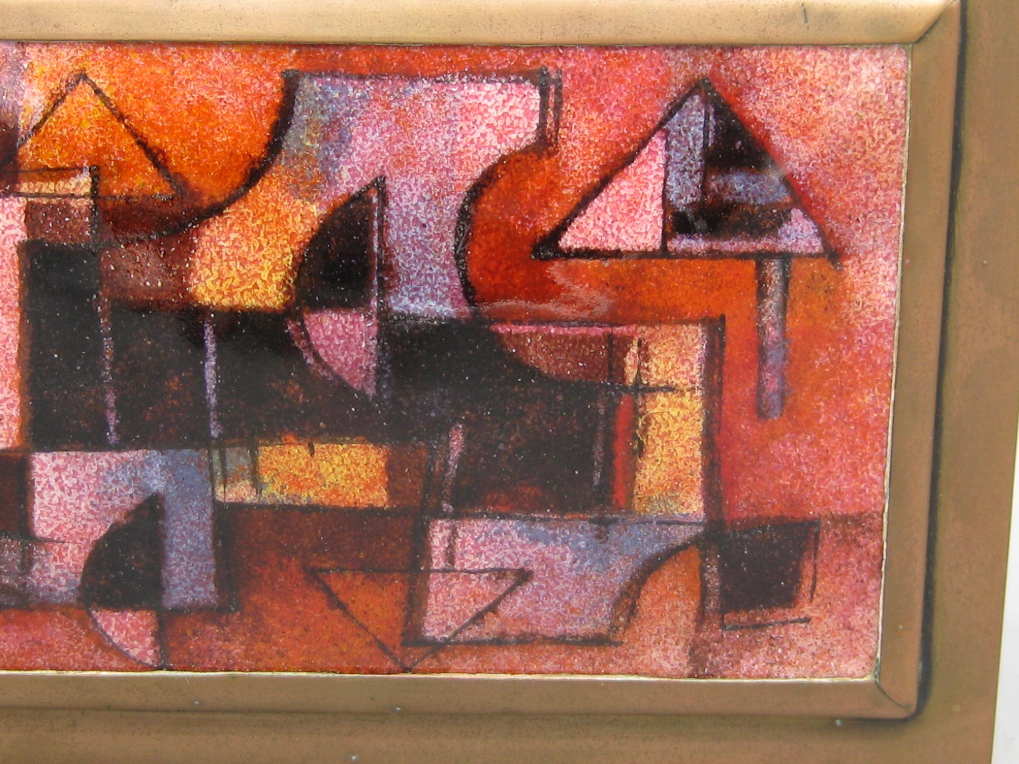 20th Century Karl Drerup Enamel on Copper Abstract Art Brass Desk Stash Trinket Cigarette Box For Sale