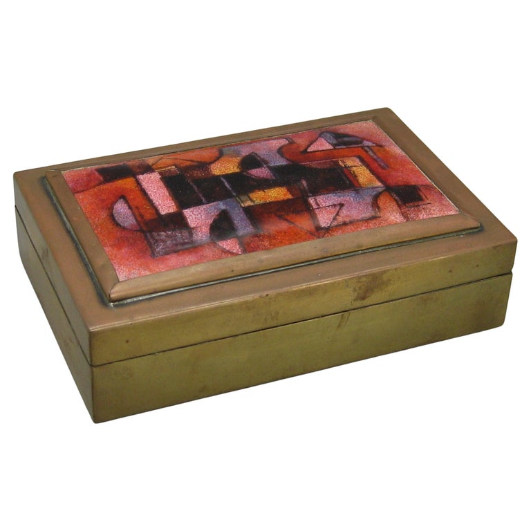 Karl Drerup Enamel on Copper Abstract Art Brass Desk Stash Trinket  Cigarette Box
