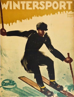 Original Vintage Skiing Poster Winter Sport Germany Downhill Skier Artwork