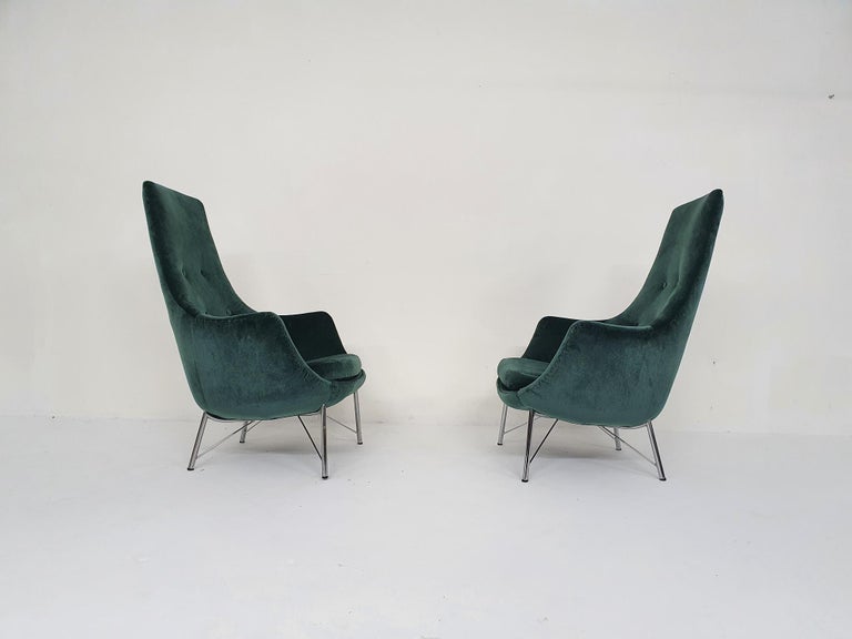Dutch Karl Ekselius for Pastoe FM31 Velvet Lounge Chairs, the Netherlands 1959 For Sale