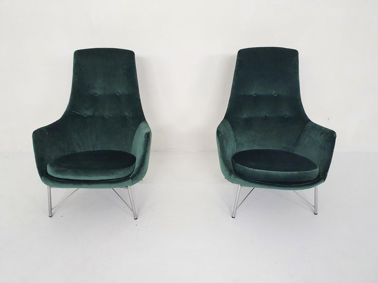 Mid-20th Century Karl Ekselius for Pastoe FM31 Velvet Lounge Chairs, the Netherlands 1959 For Sale