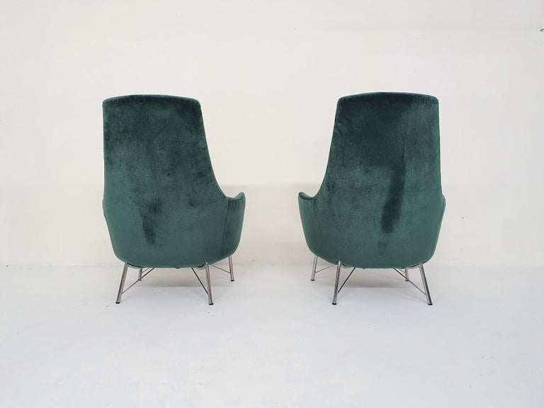 Metal Karl Ekselius for Pastoe FM31 Velvet Lounge Chairs, the Netherlands 1959 For Sale