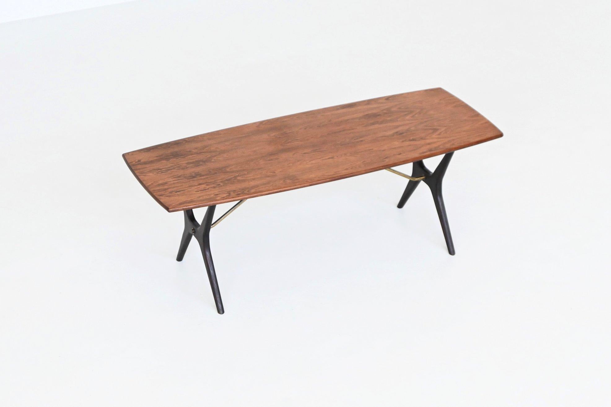 Brass Karl Ekselius sculptural coffee table rosewood J.O.C. Sweden 1960 For Sale