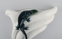 Karl Ens, Germany, Antique Art Nouveau Flower Pot for Wall Hanging with Lizard