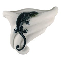 Karl Ens, Germany, Antique Art Nouveau Flower Pot for Wall Hanging with Lizard