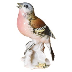 Karl Ens Porcelain Ceramic Bird in Pink Blue and Brown - Germany