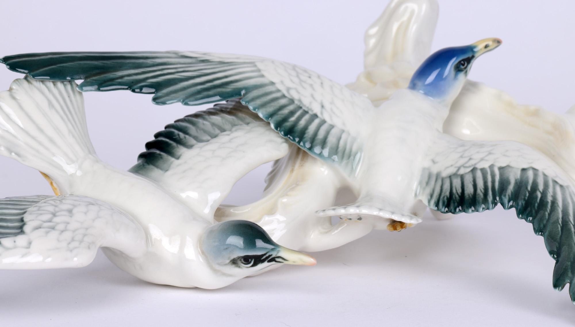 20th Century Karl Ens Volkstedt Swooping Seagulls Porcelain Figure Group