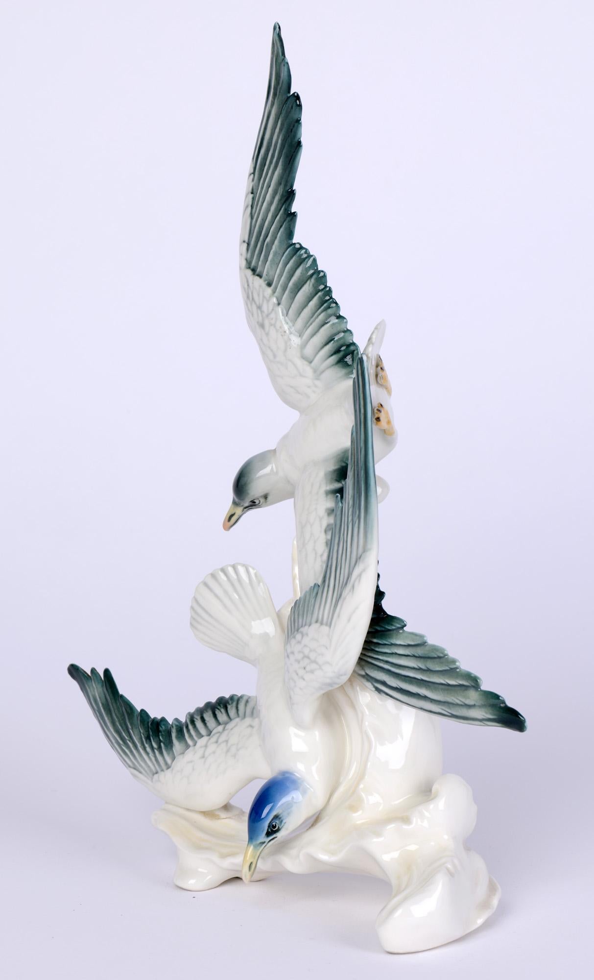 Karl Ens Volkstedt Swooping Seagulls Porcelain Figure Group 4