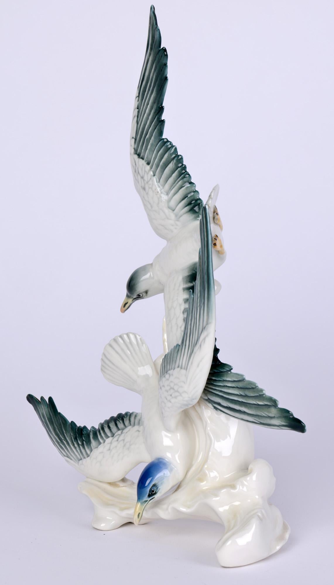 Karl Ens Volkstedt Swooping Seagulls Porcelain Figure Group 6