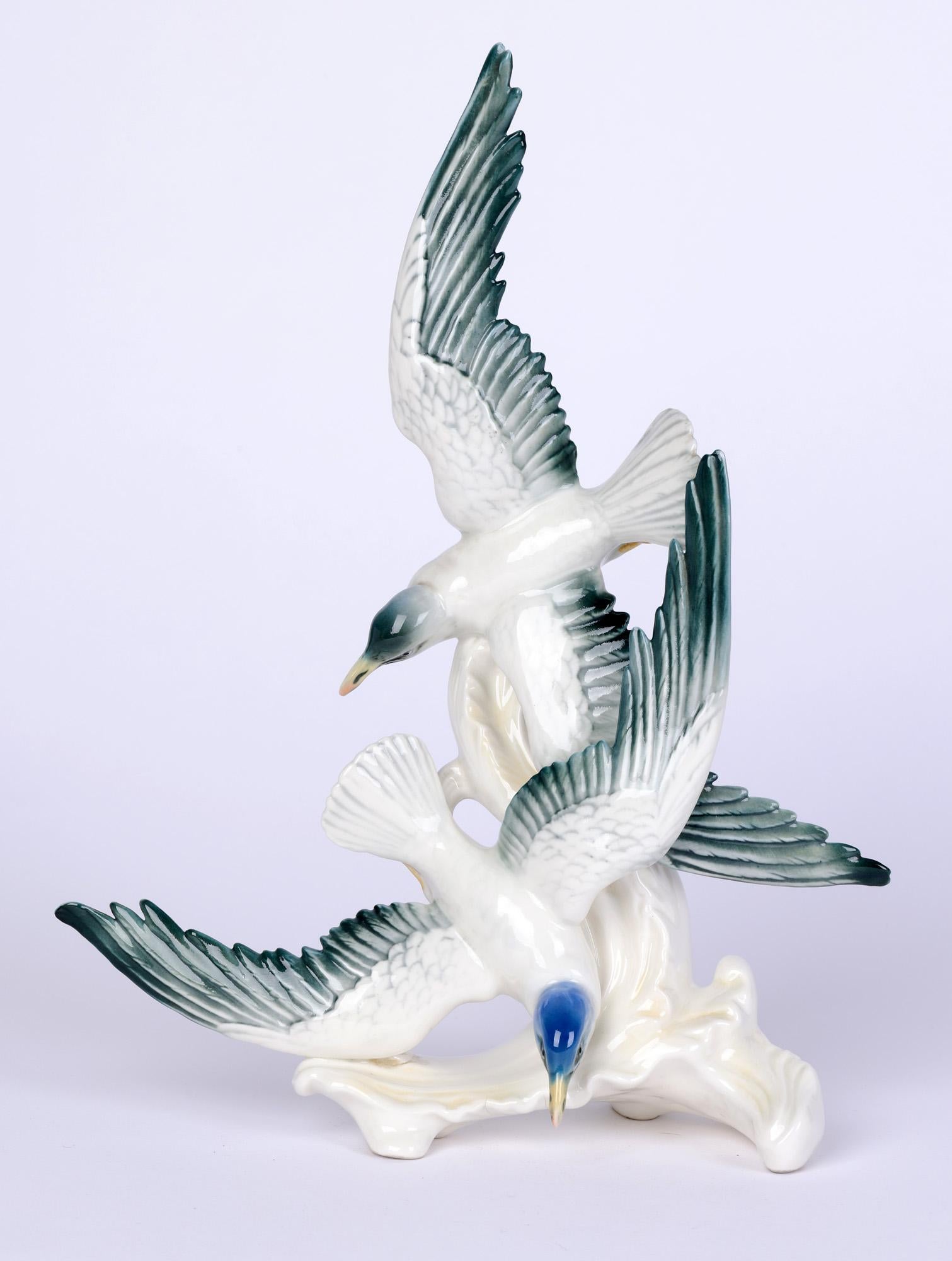 Karl Ens Volkstedt Swooping Seagulls Porcelain Figure Group 8