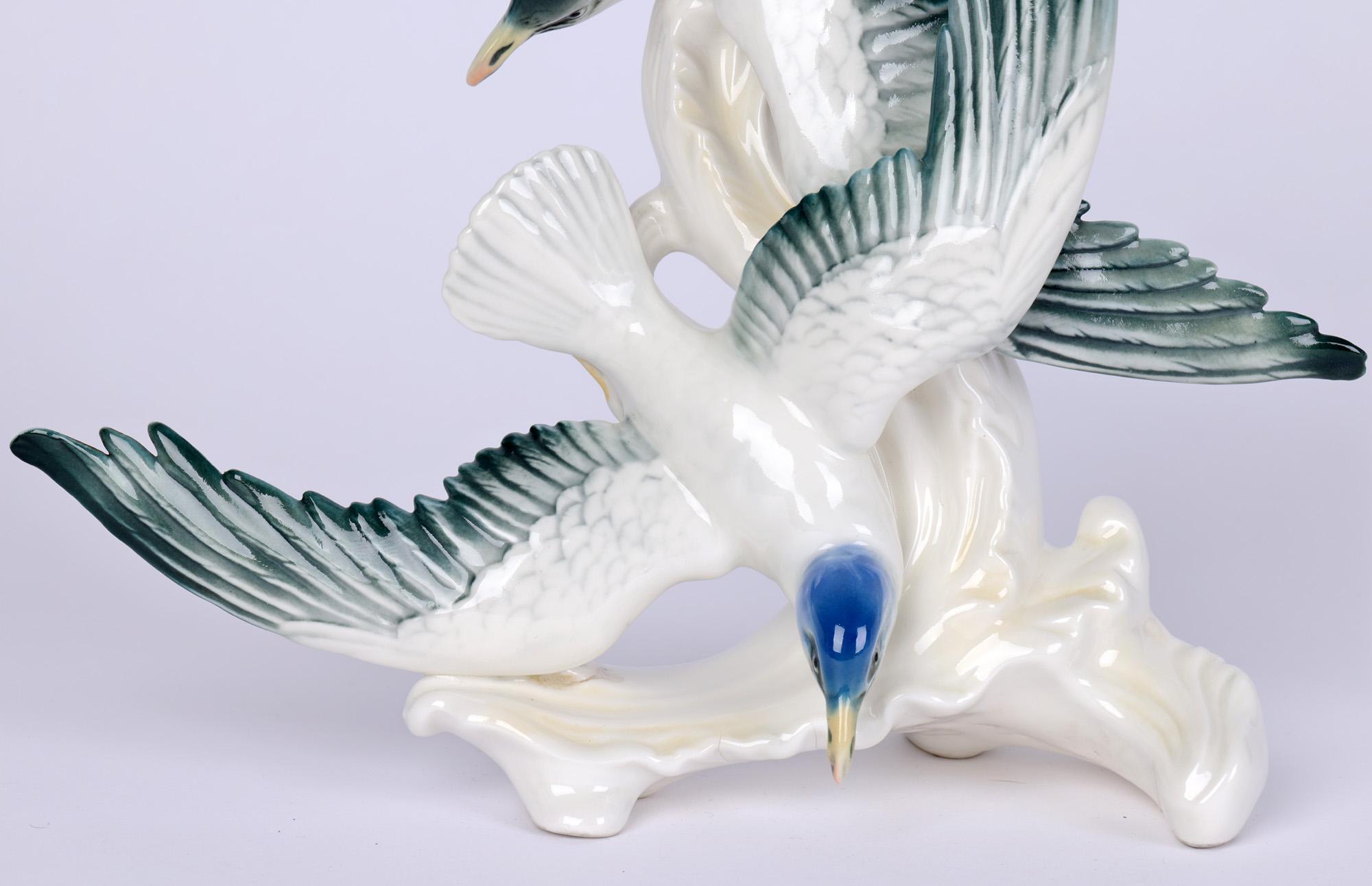 Karl Ens Volkstedt Swooping Seagulls Porcelain Figure Group 9