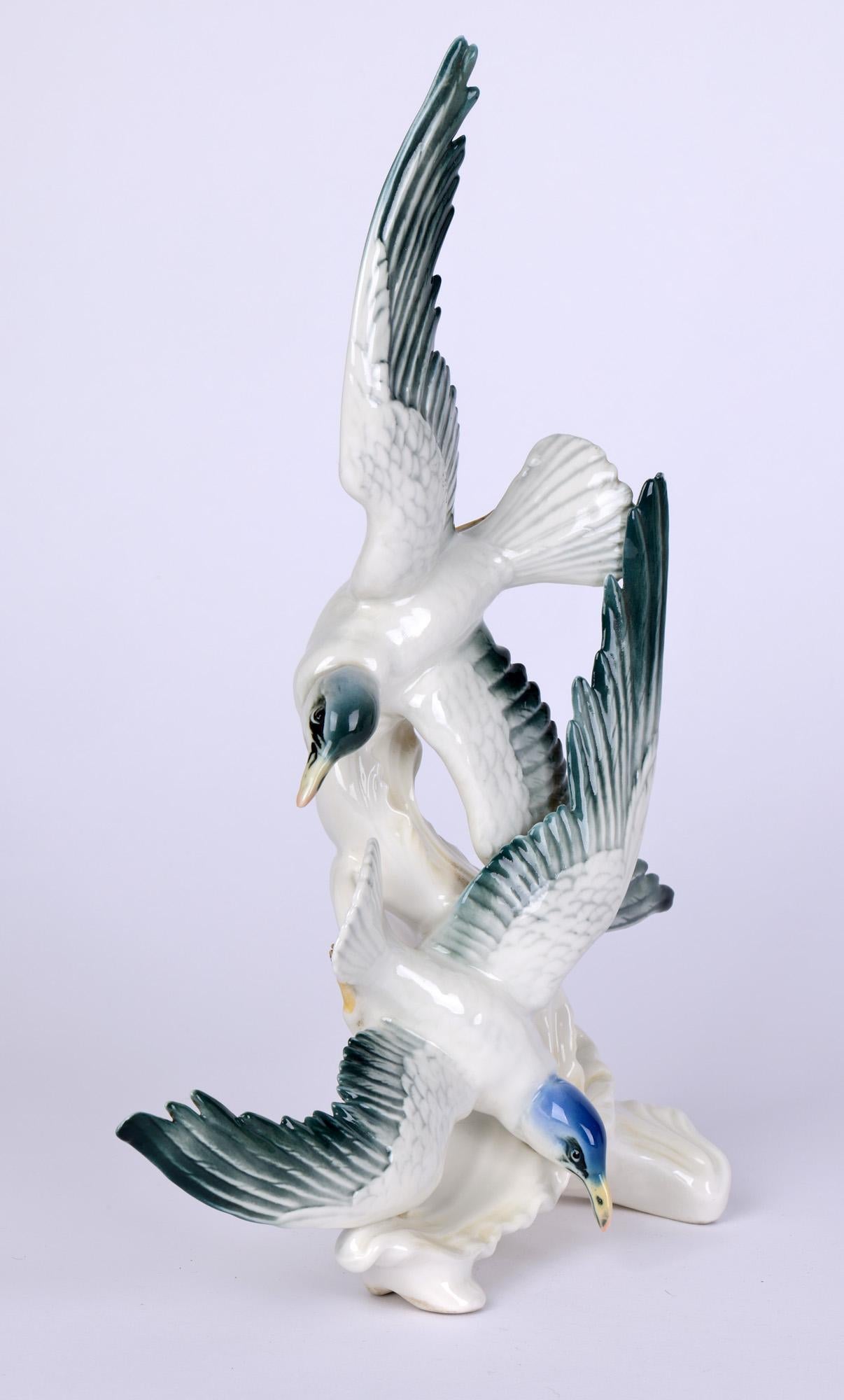 Art Deco Karl Ens Volkstedt Swooping Seagulls Porcelain Figure Group