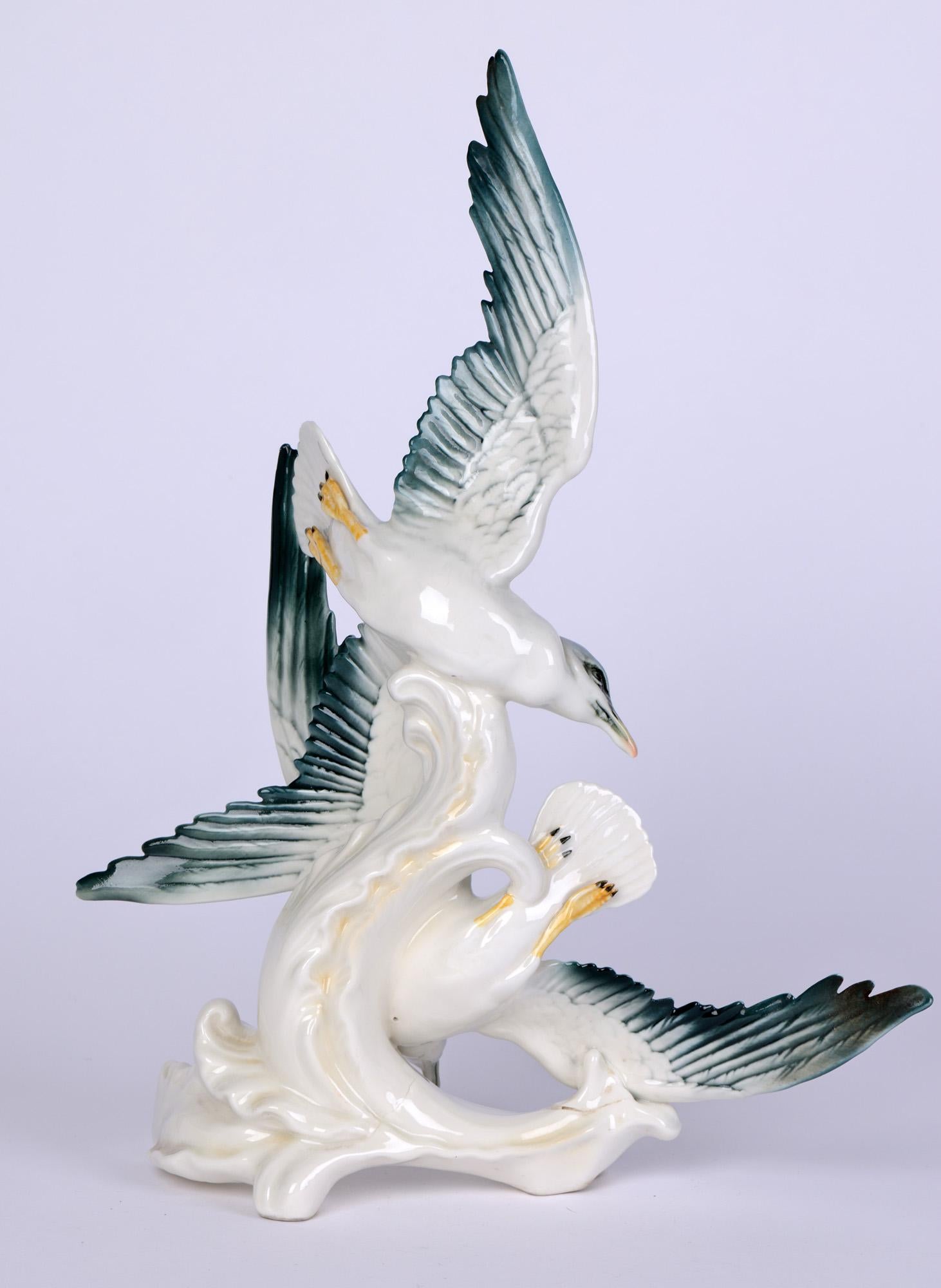 German Karl Ens Volkstedt Swooping Seagulls Porcelain Figure Group