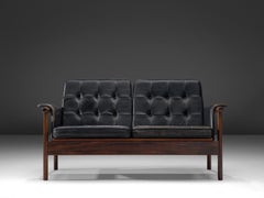 Karl-Erik Ekselius Sofa aus schwarzem Leder und Palisanderholz