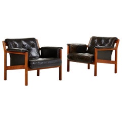 Karl-Erik Ekselius Leather Easy Chairs by JOC in Vetlanda, Sweden, 1960s