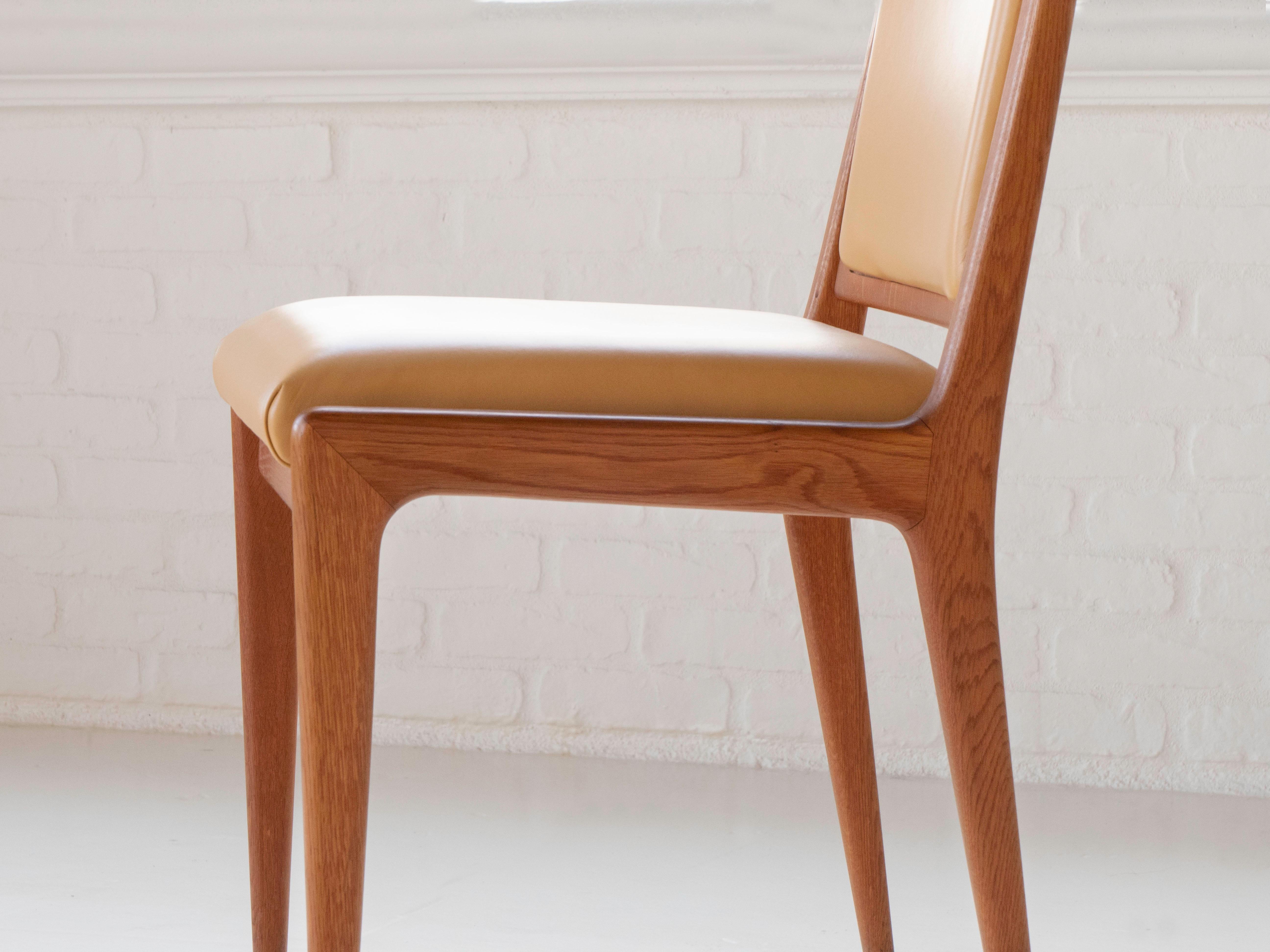 Scandinavian Modern Karl-Erik Ekselius Leather & Oak Swedish Dining Chairs for JO Carlsson, 1960's