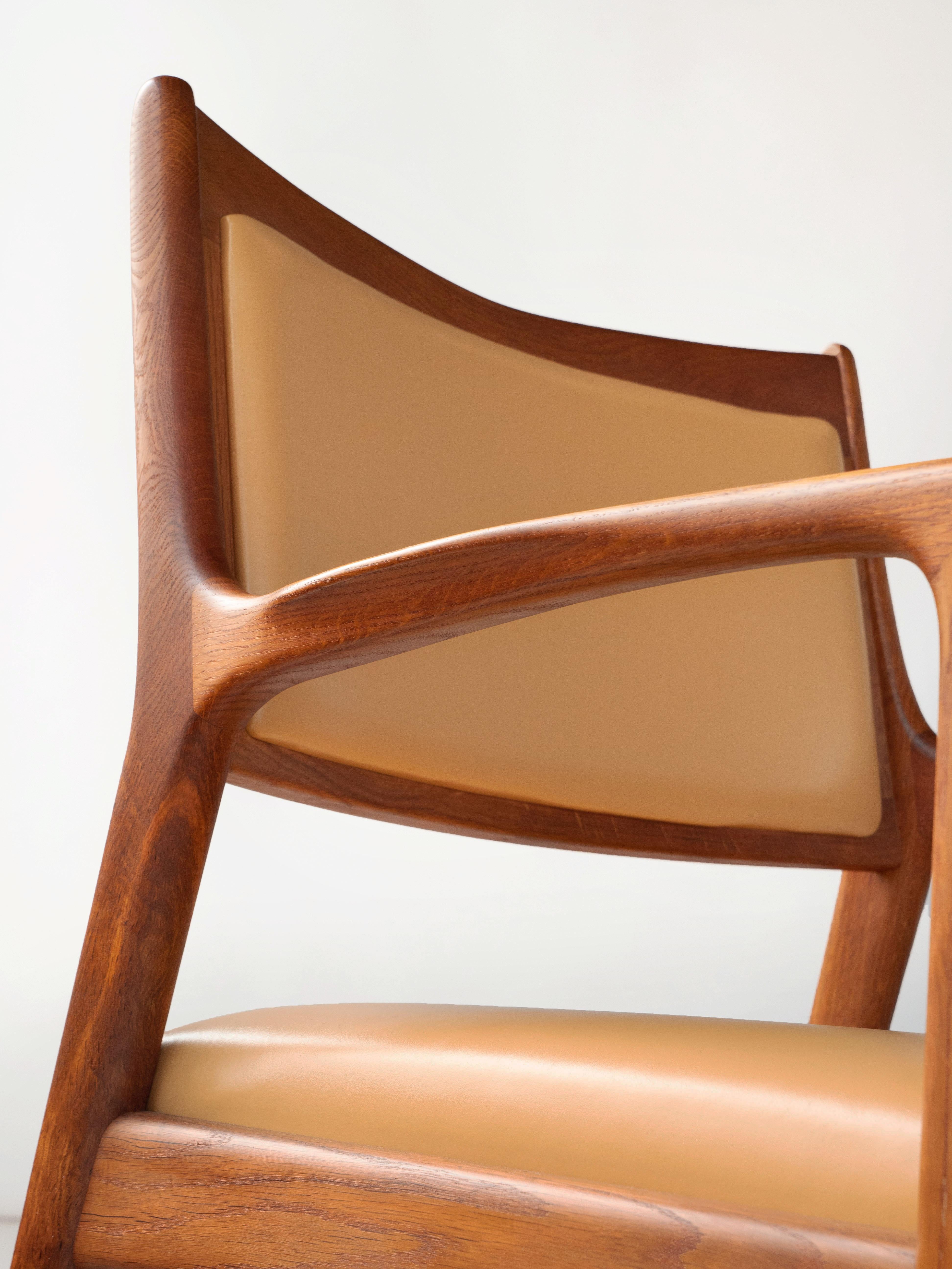 Karl-Erik Ekselius Leather & Oak Swedish Dining Chairs for JO Carlsson, 1960's 2