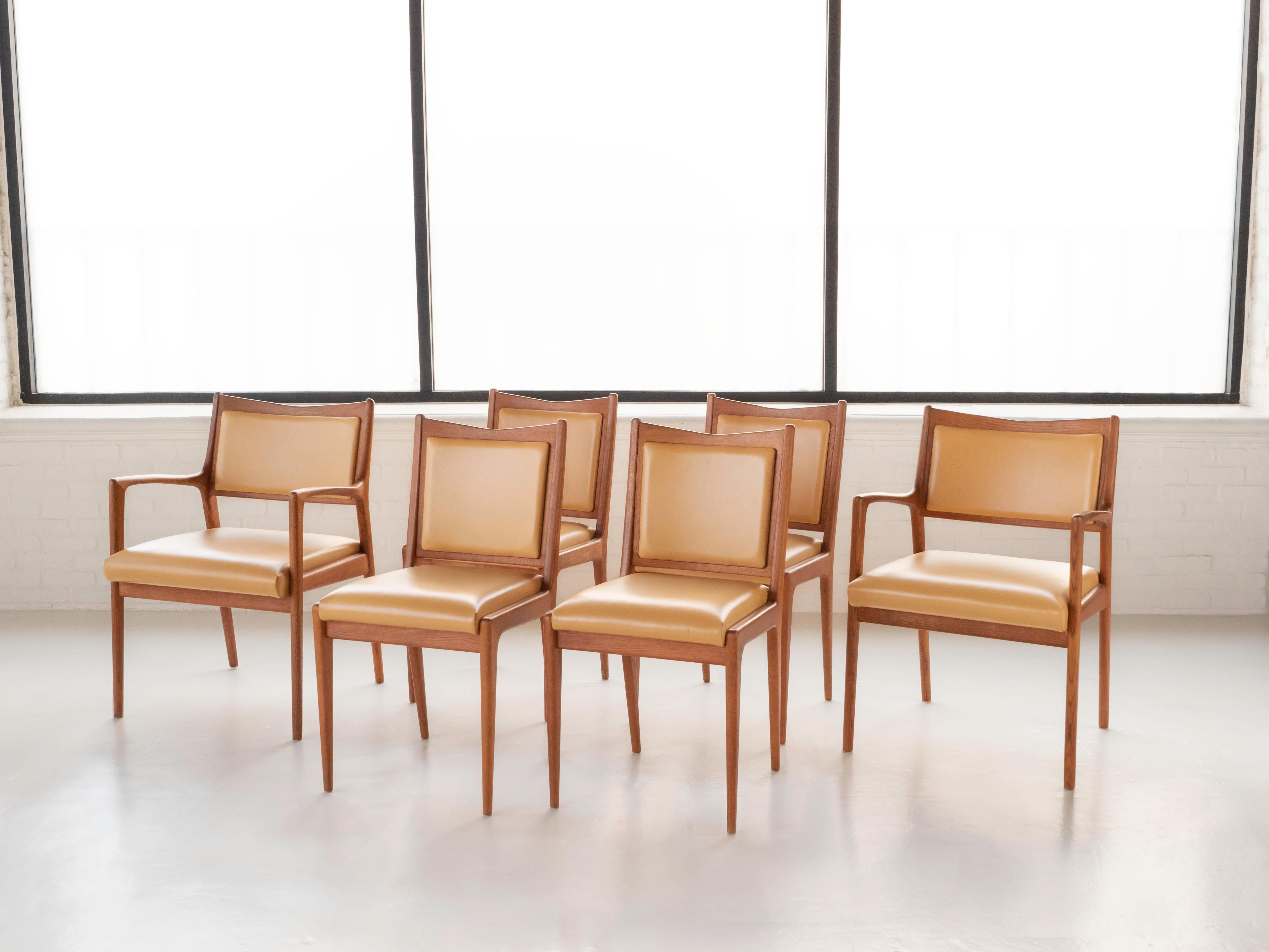 Karl-Erik Ekselius Leather & Oak Swedish Dining Chairs for JO Carlsson, 1960's 4