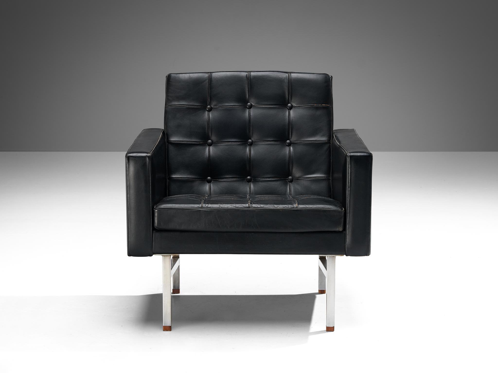 Scandinavian Modern Karl Erik Ekselius Lounge Chair in Original Black Leather  For Sale