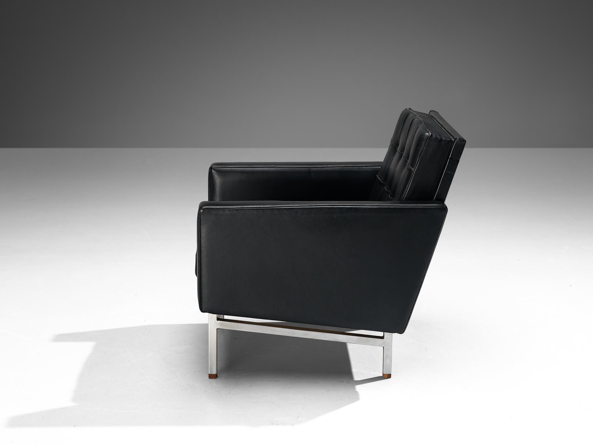 Steel Karl Erik Ekselius Lounge Chair in Original Black Leather  For Sale