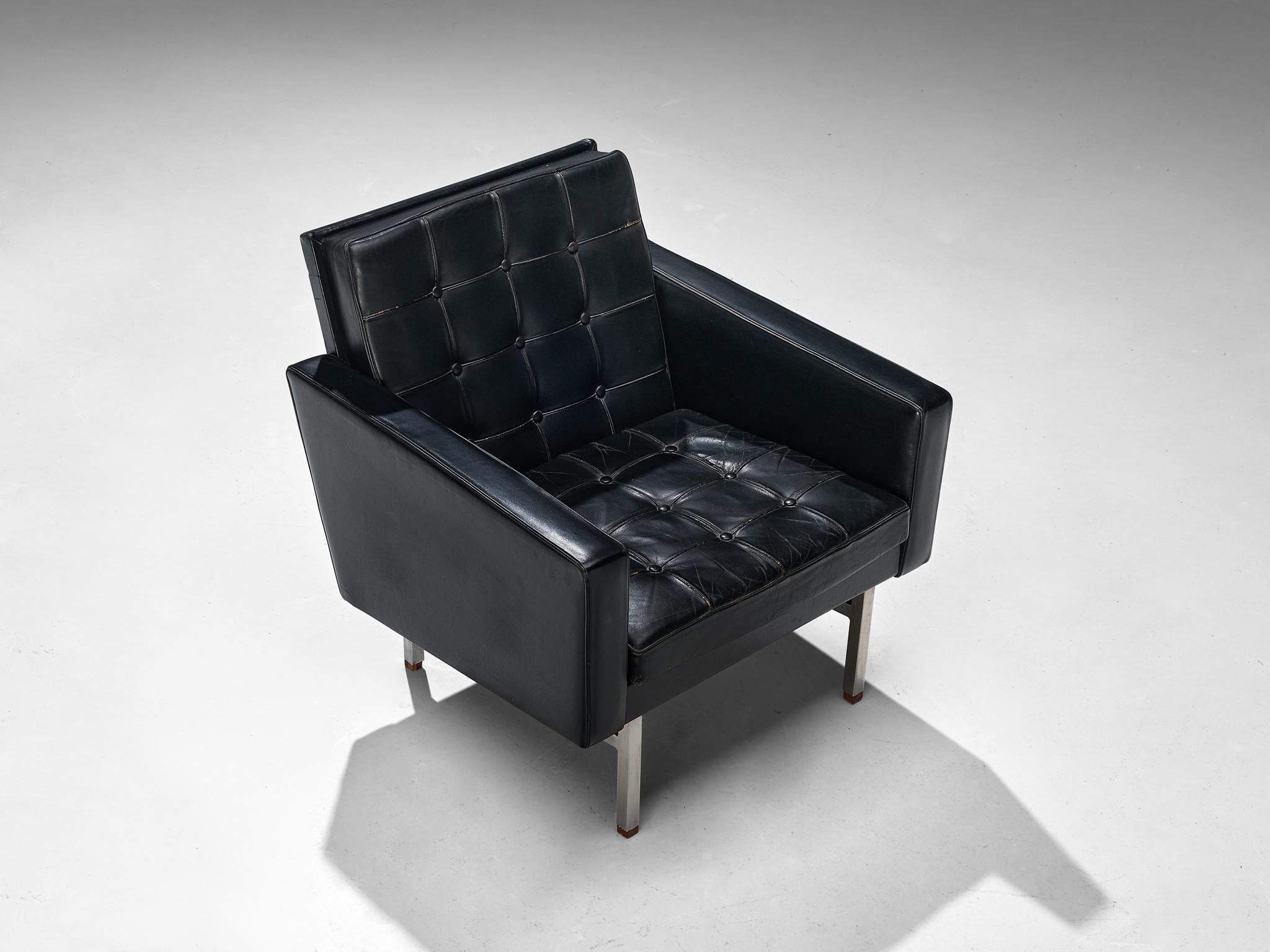 Karl Erik Ekselius Lounge Chair in Original Black Leather  For Sale 1