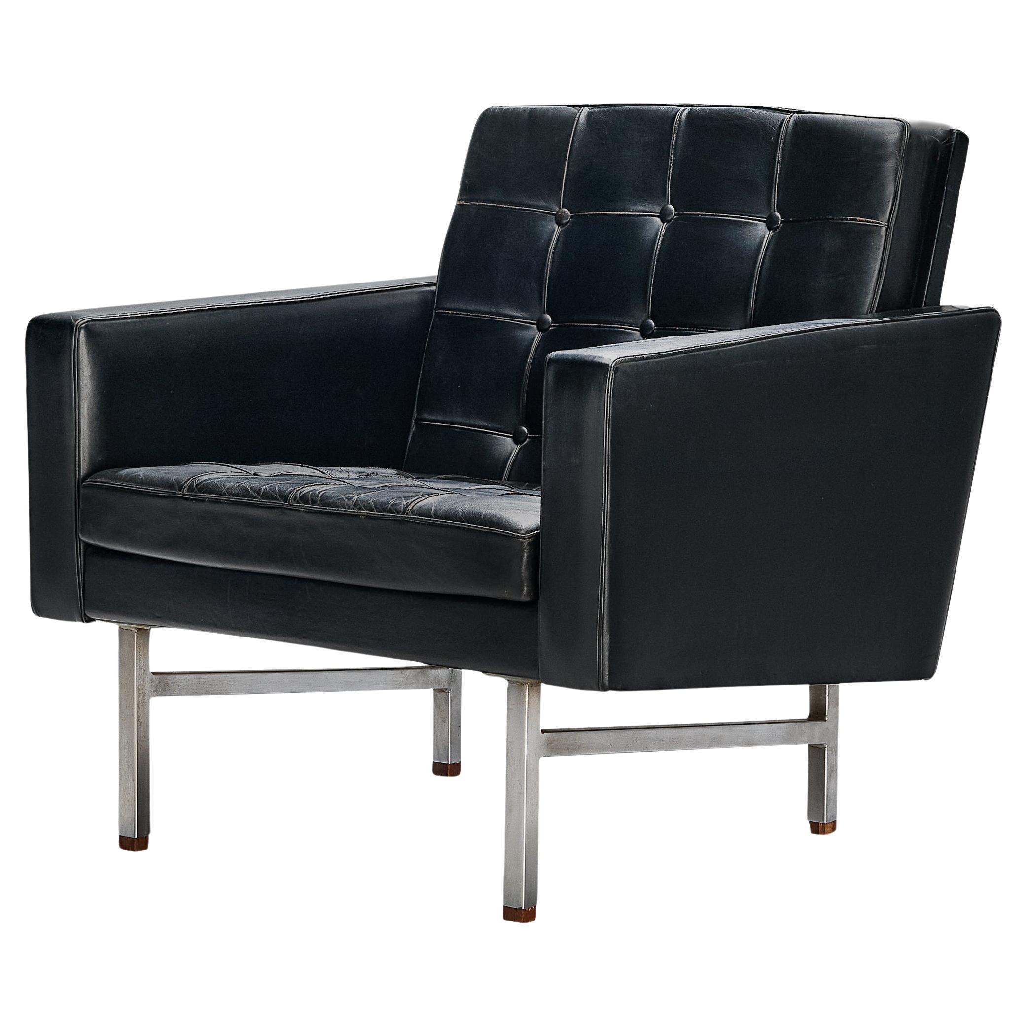 Karl Erik Ekselius Lounge Chair in Original Black Leather  For Sale