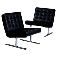 Karl-Erik Ekselius, Pair of 1960s F60 Black Leather Lounge Chairs