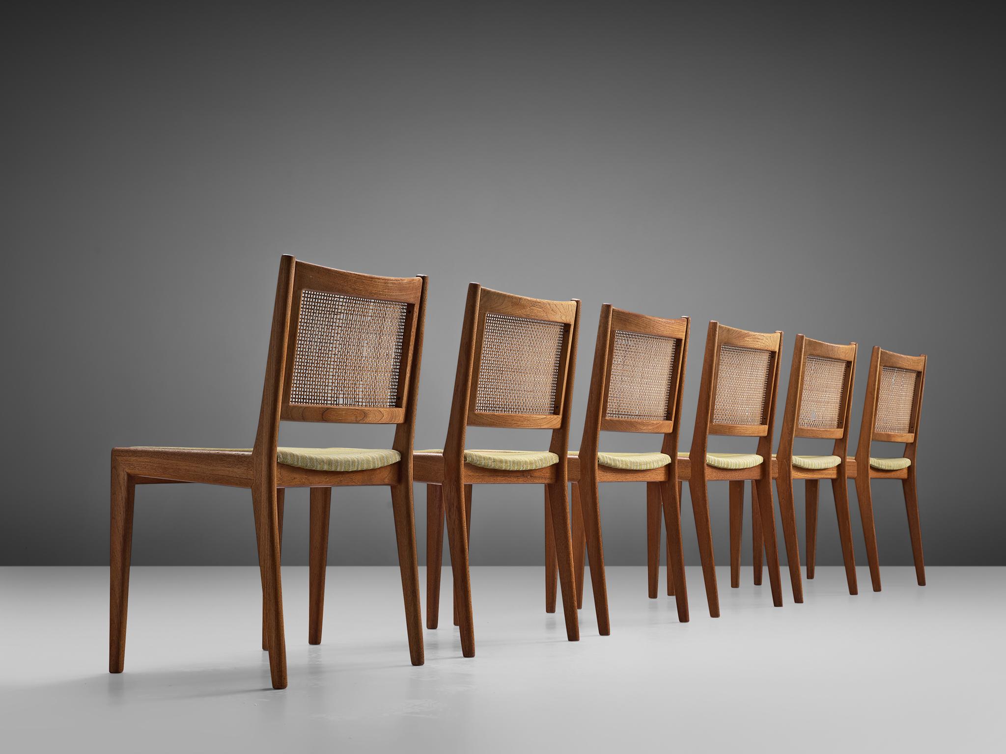 Scandinavian Modern Karl-Erik Ekselius Set of Six Dining Chairs in Teak and Cane