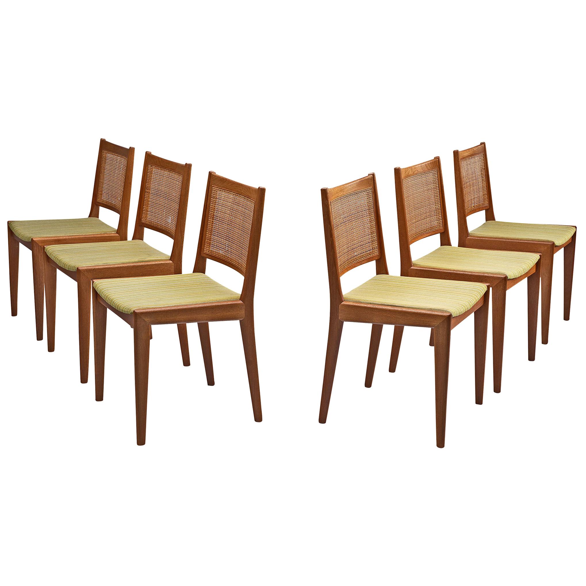 Karl-Erik Ekselius Set of Six Dining Chairs in Teak and Cane
